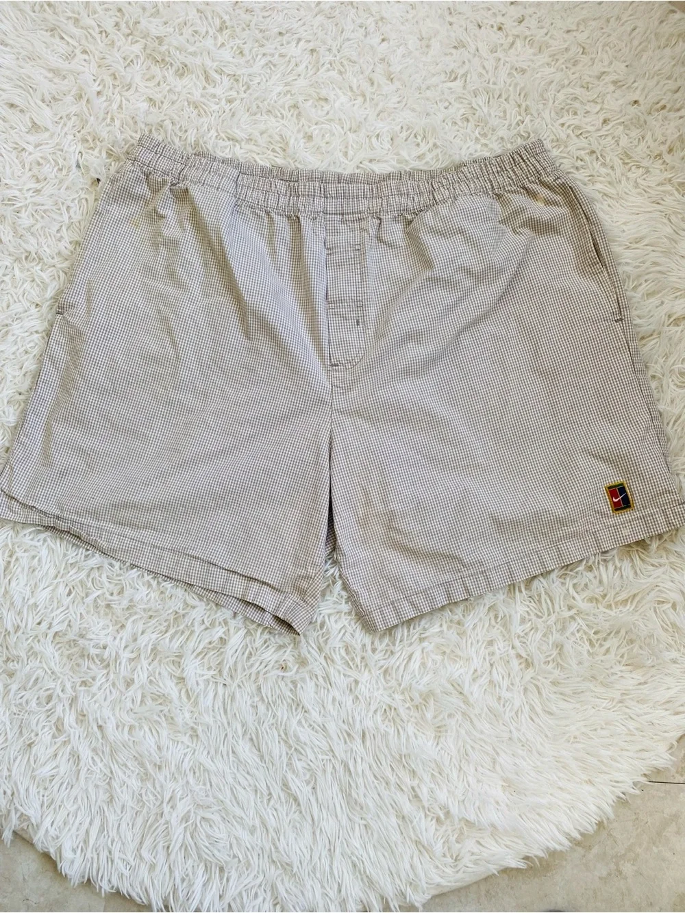 Vintage Nike Court Tennis Shorts XL Beige Gingham  Drawstring 100% Cotton Y2K